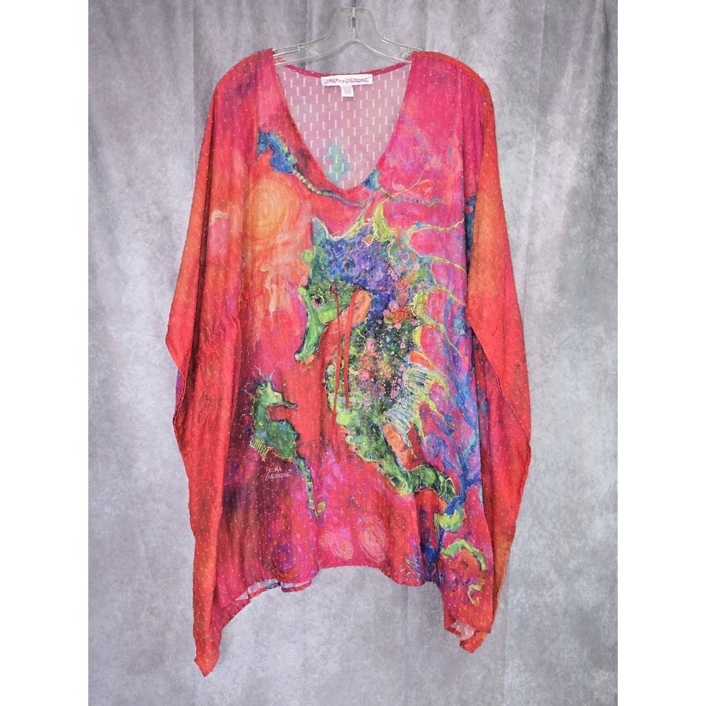 Leoma Lovegrove Women's Seahorse Cover Up Colorful Sz XL Beachy Coastal
